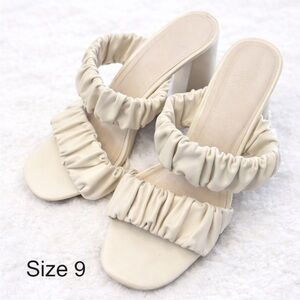 ShuShop Ruched Double-Strap Mules - Cream